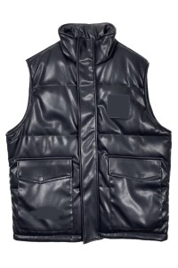大量訂製PU仿皮夾棉背心外套  光面背心外套  雙側袋口  企領背心外套  J1056